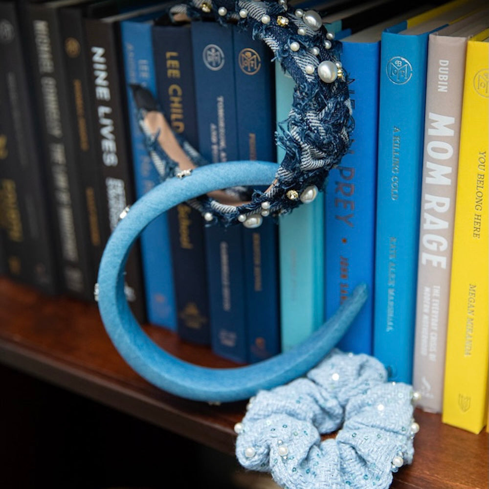 Embellished Top Knot Headband - Patchwork Denim