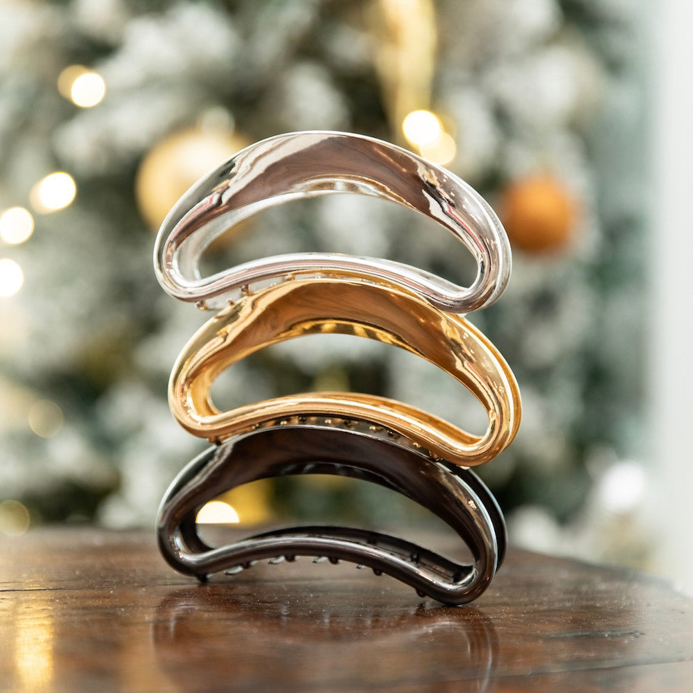 Large Crescent Metal Claw Clip - Silver