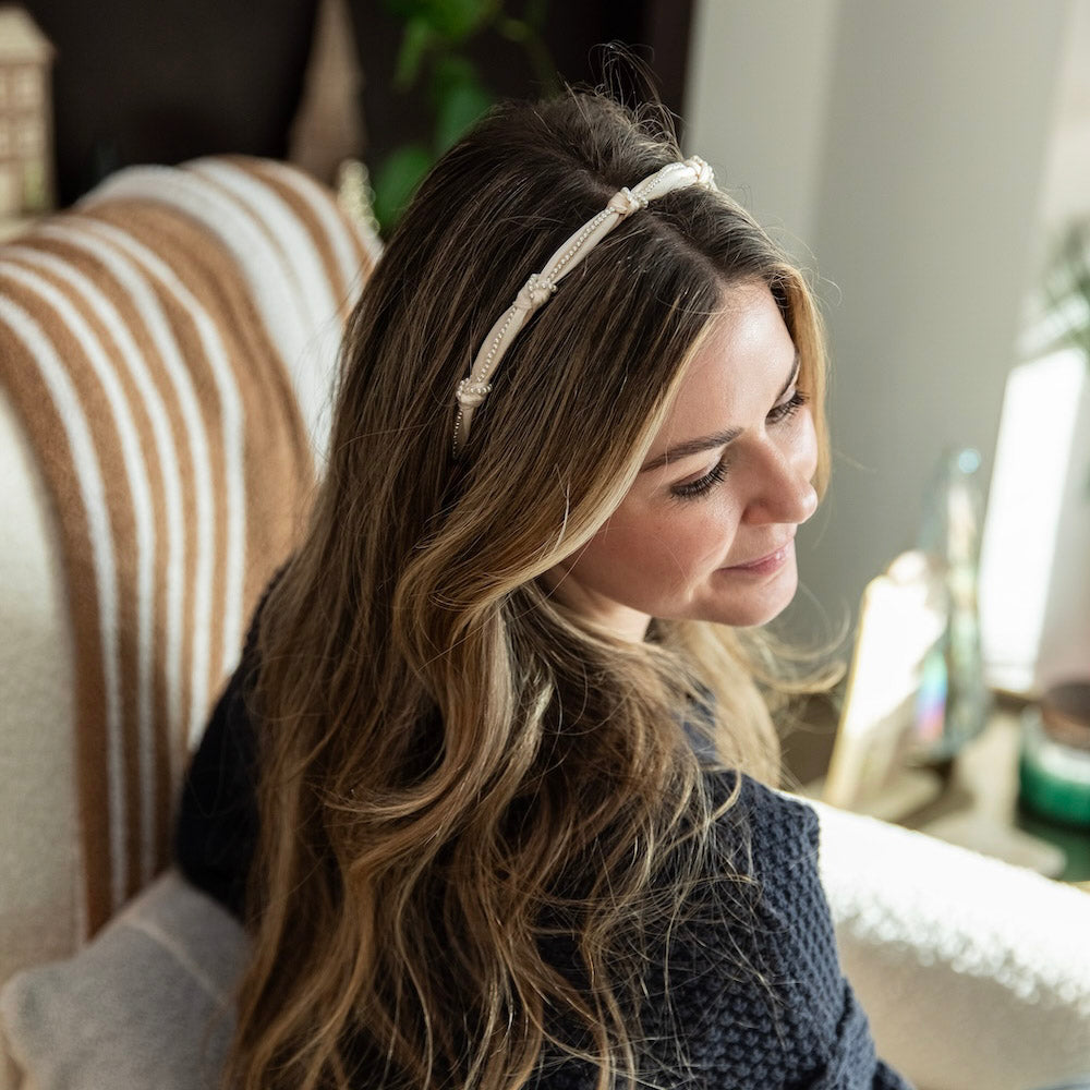 Knotted Satin Headband - Ivory Pearl