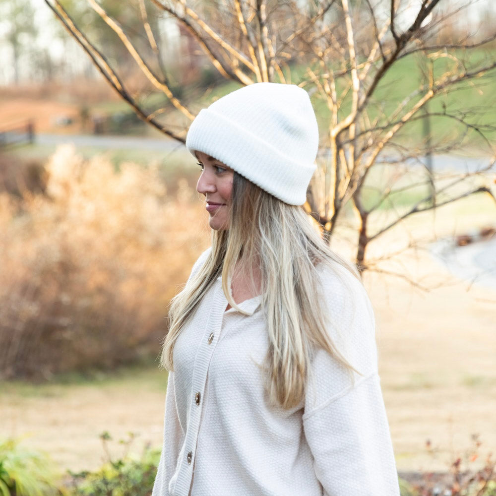 Classic Ribbed Knit Beanie - Ivory