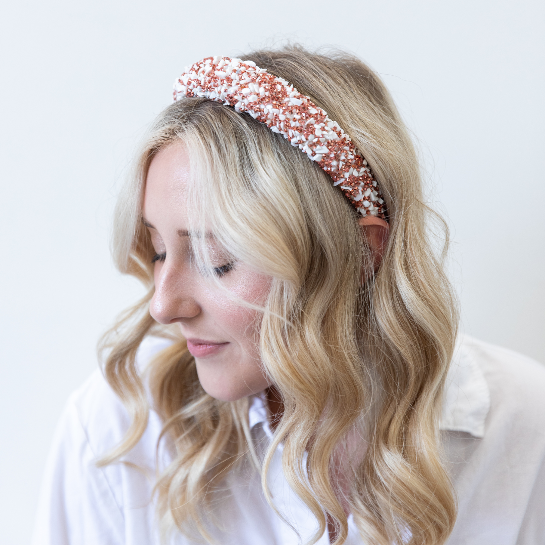 All that Glitters Headband - Rose Gold + White