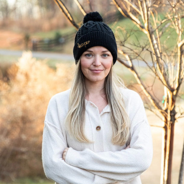 Cable Knit Pom-Pom Beanie - Black
