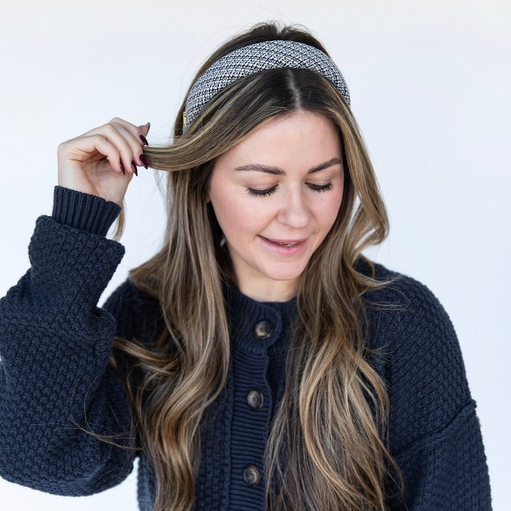Classic Padded Tweed Headband - Black Ivory