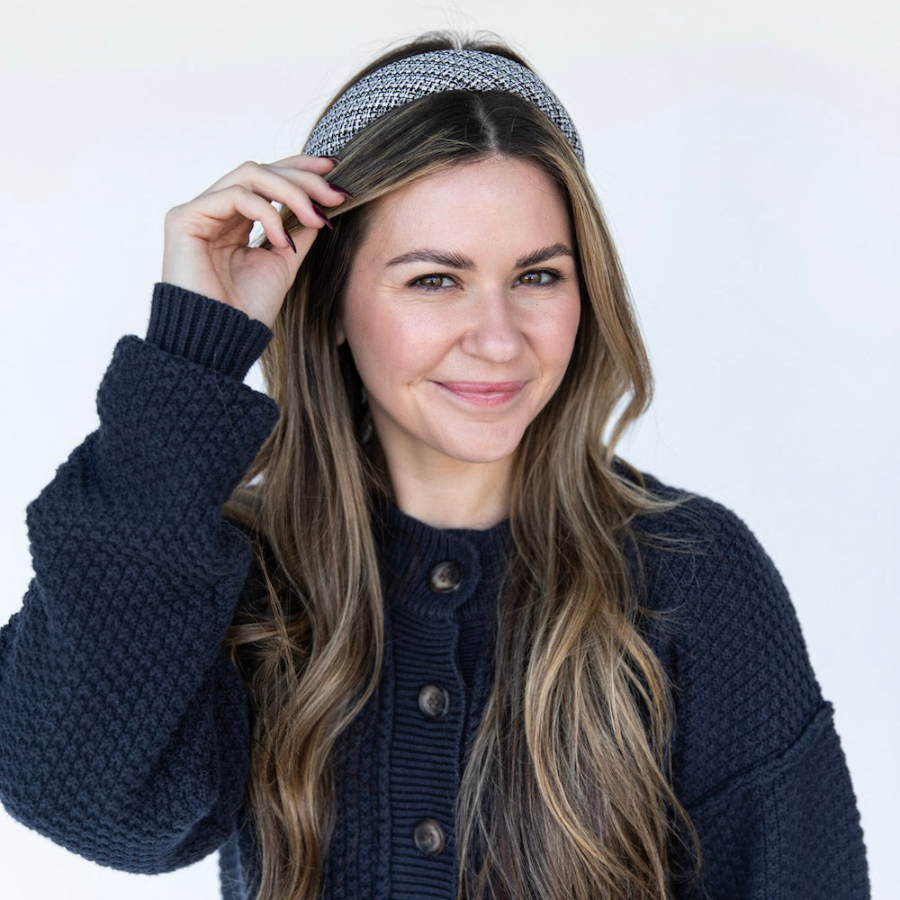 Classic Padded Tweed Headband - Black Ivory