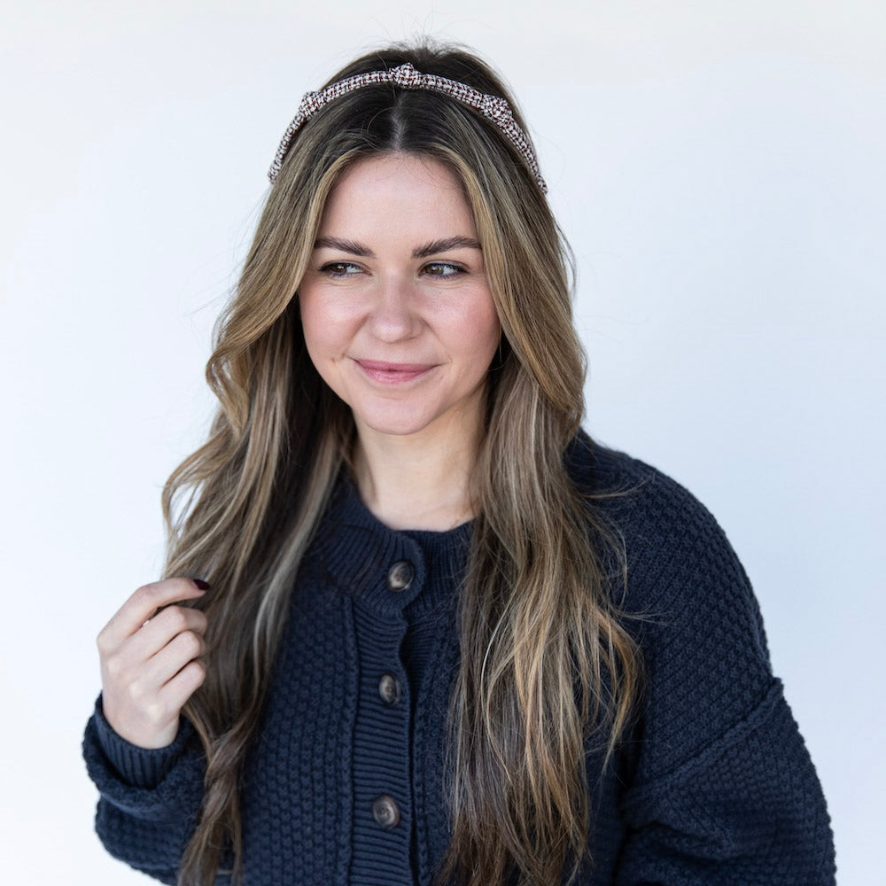 Knotted Tweed Headband - Espresso Maroon