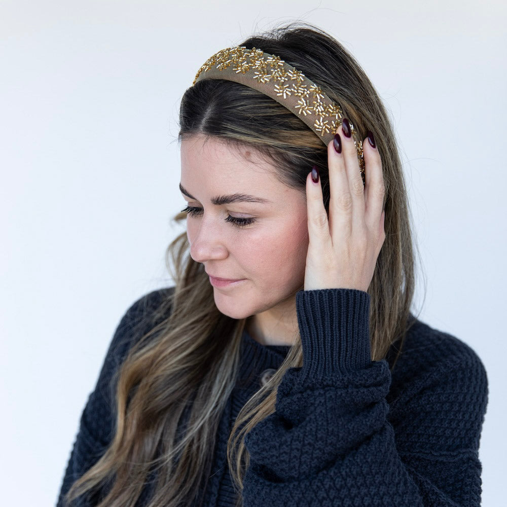 Embellished Starburst Padded Headband - Gold