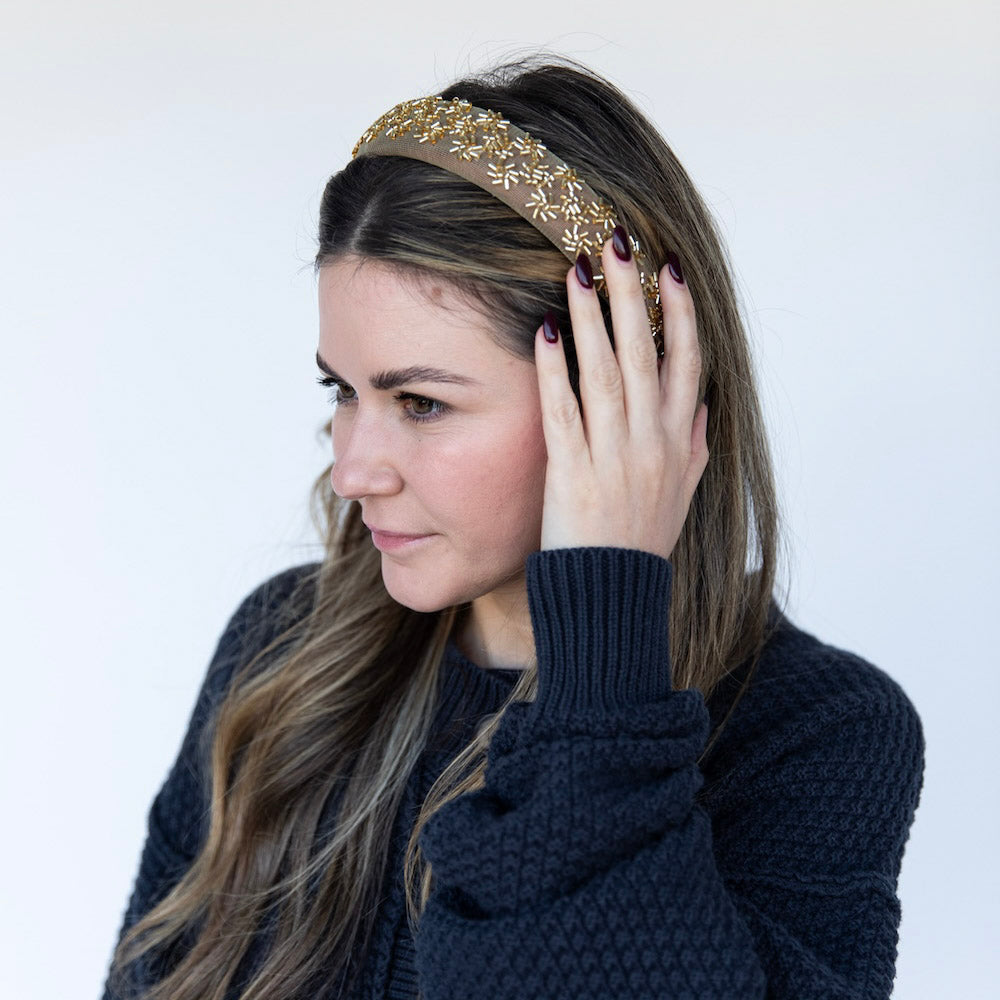 Embellished Starburst Padded Headband - Gold