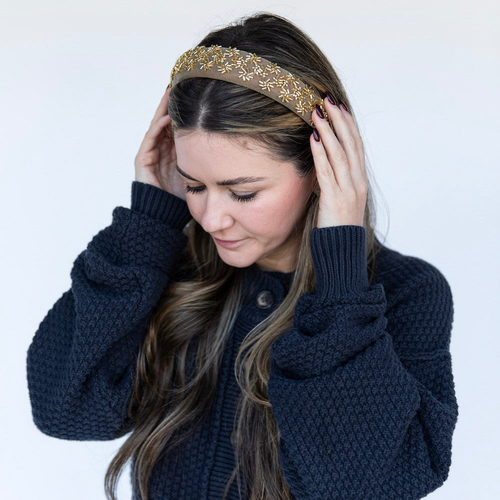 Embellished Starburst Padded Headband - Gold