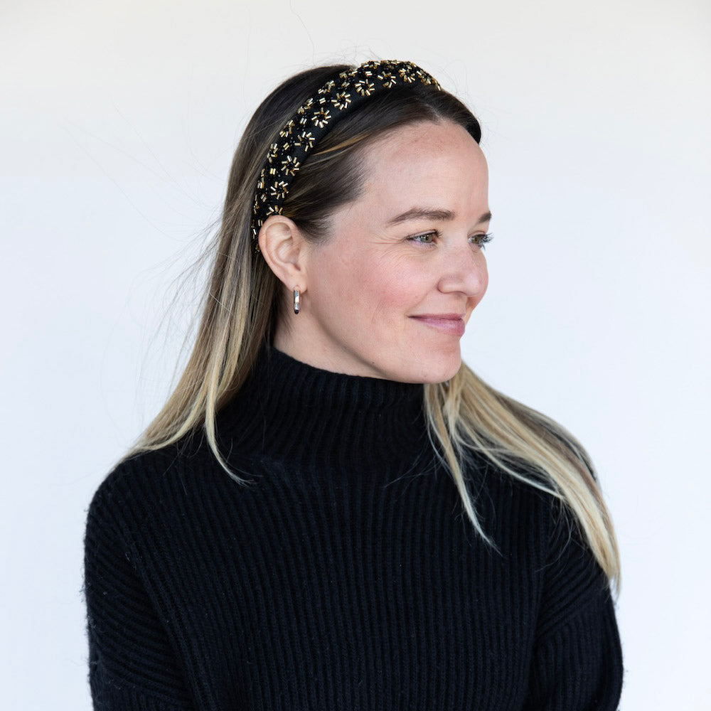 Embellished Starburst Padded Headband - Black
