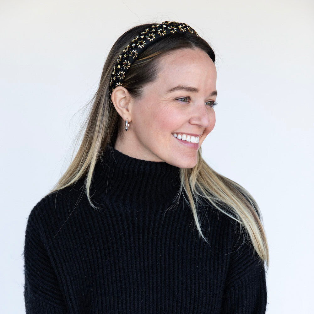 Embellished Starburst Padded Headband - Black