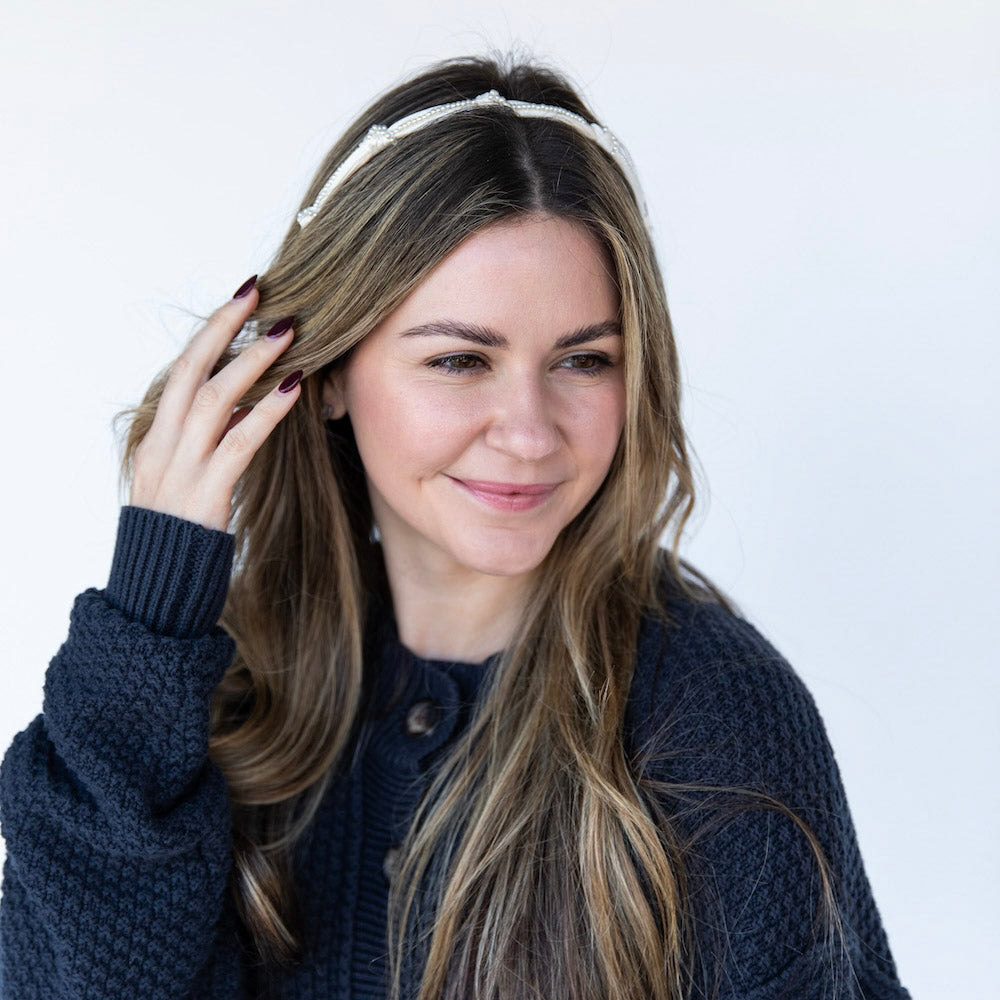Knotted Satin Headband - Ivory Pearl
