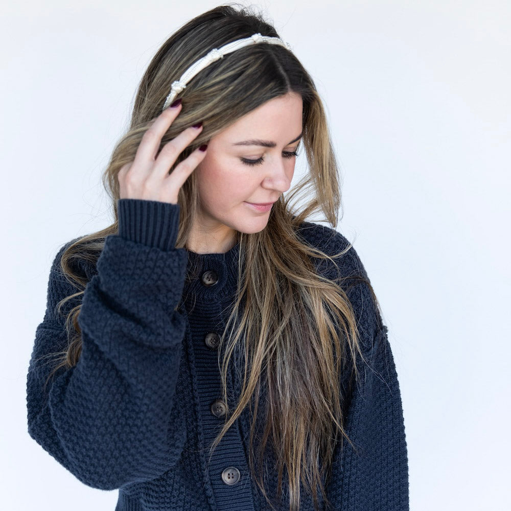 Knotted Satin Headband - Ivory Pearl