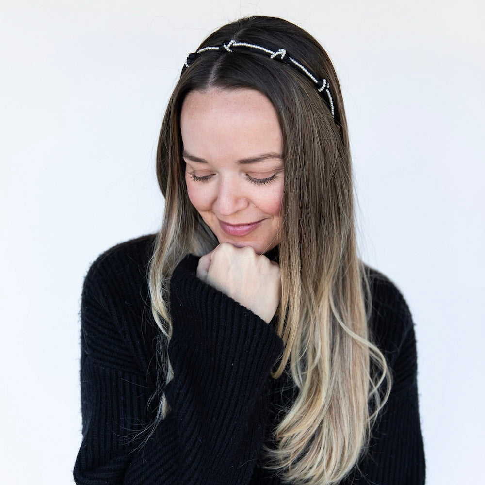 Knotted Satin Headband - Black Pearl