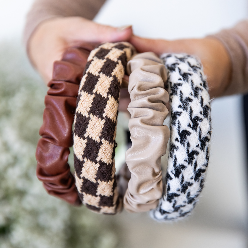 Scrunch Headband - Faux Leather Beige