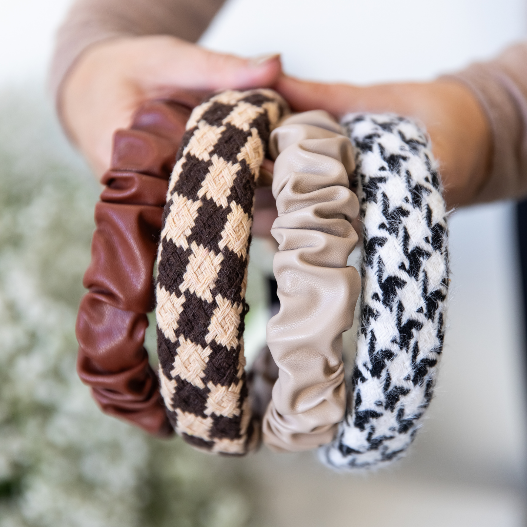 Scrunch Headband - Faux Leather Beige