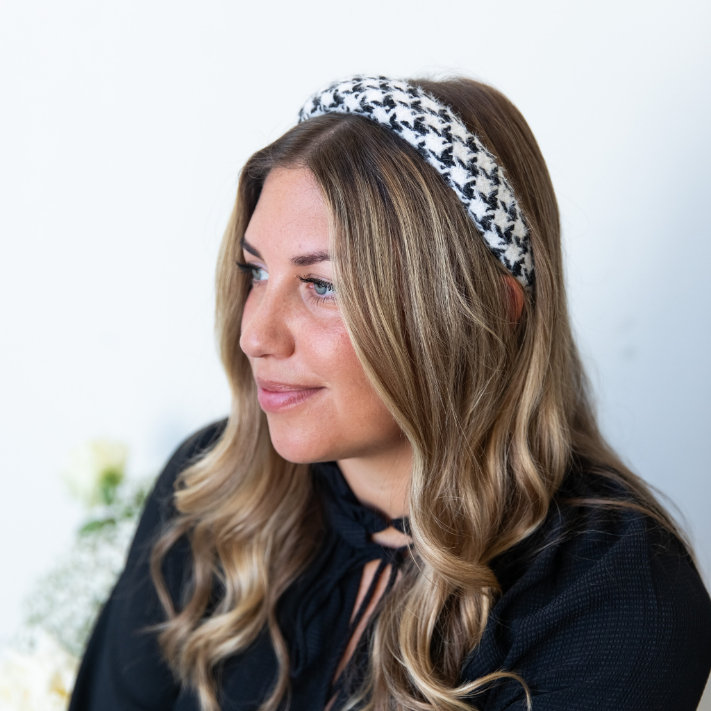 Padded Headband - Black Houndstooth
