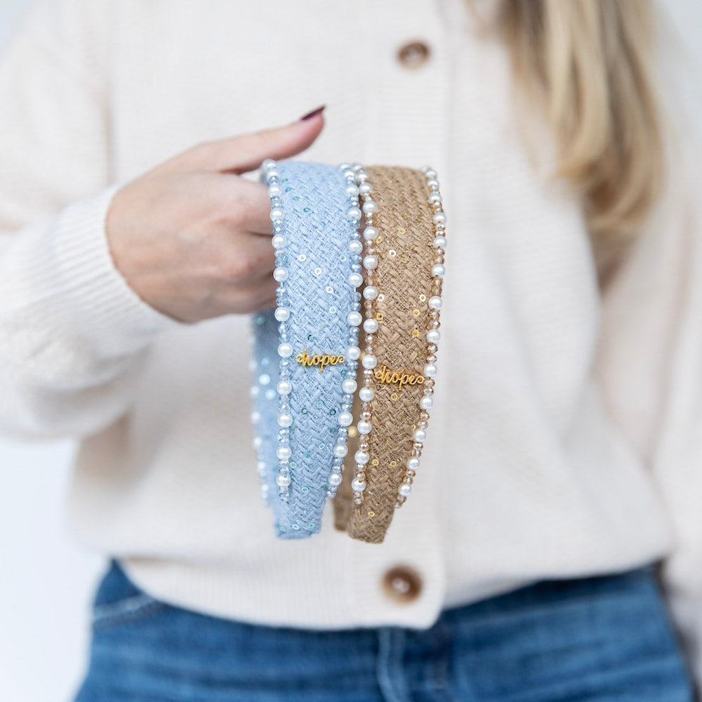 Classic Pearl Headband - Tan