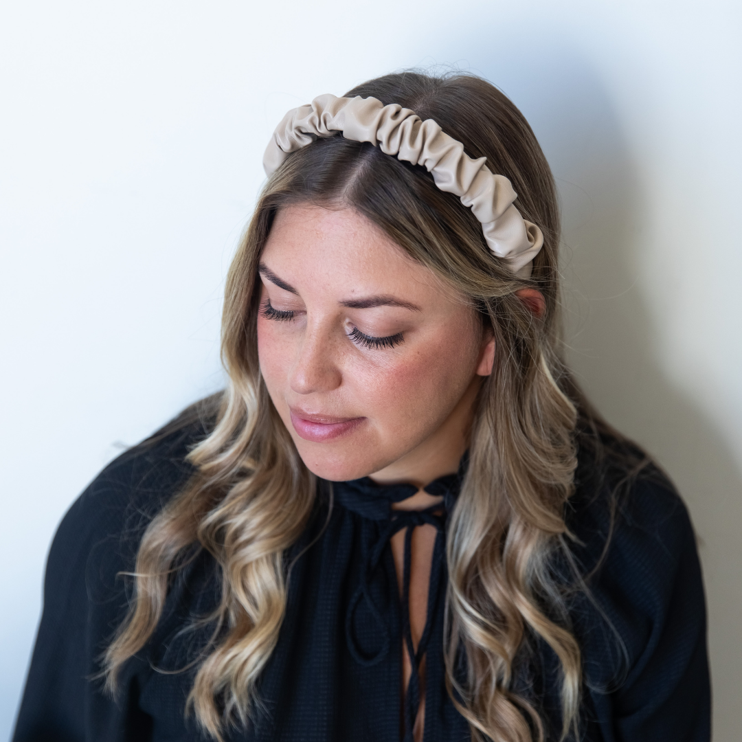 Scrunch Headband - Faux Leather Beige