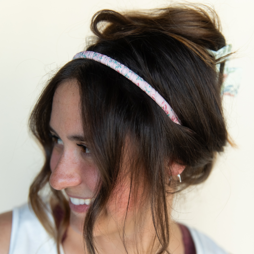 Thin Floral Headband - Pink