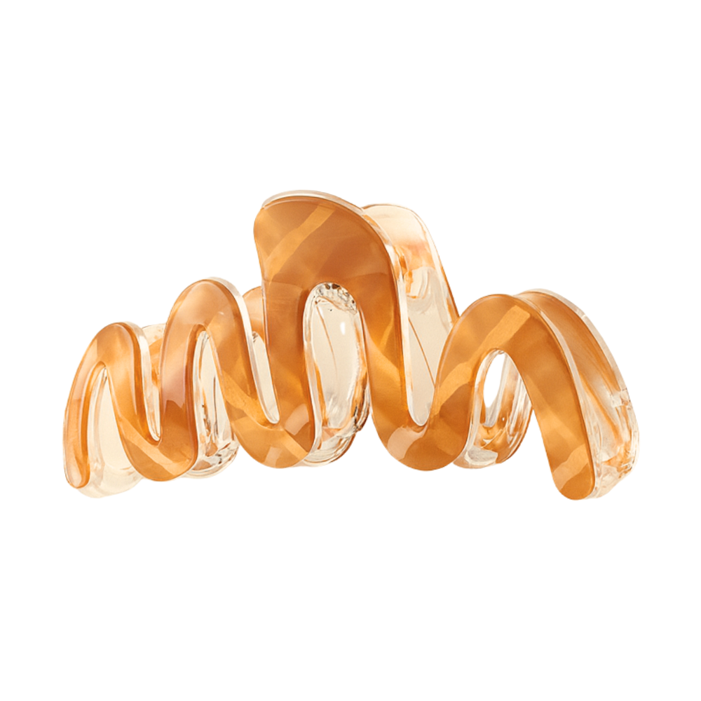 Large Luxe Wavy Claw Clip – Caramel Marble
