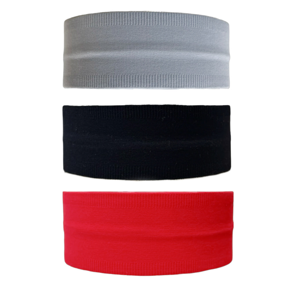 Pack of Wide Training Headbands - Red + Grey + Black