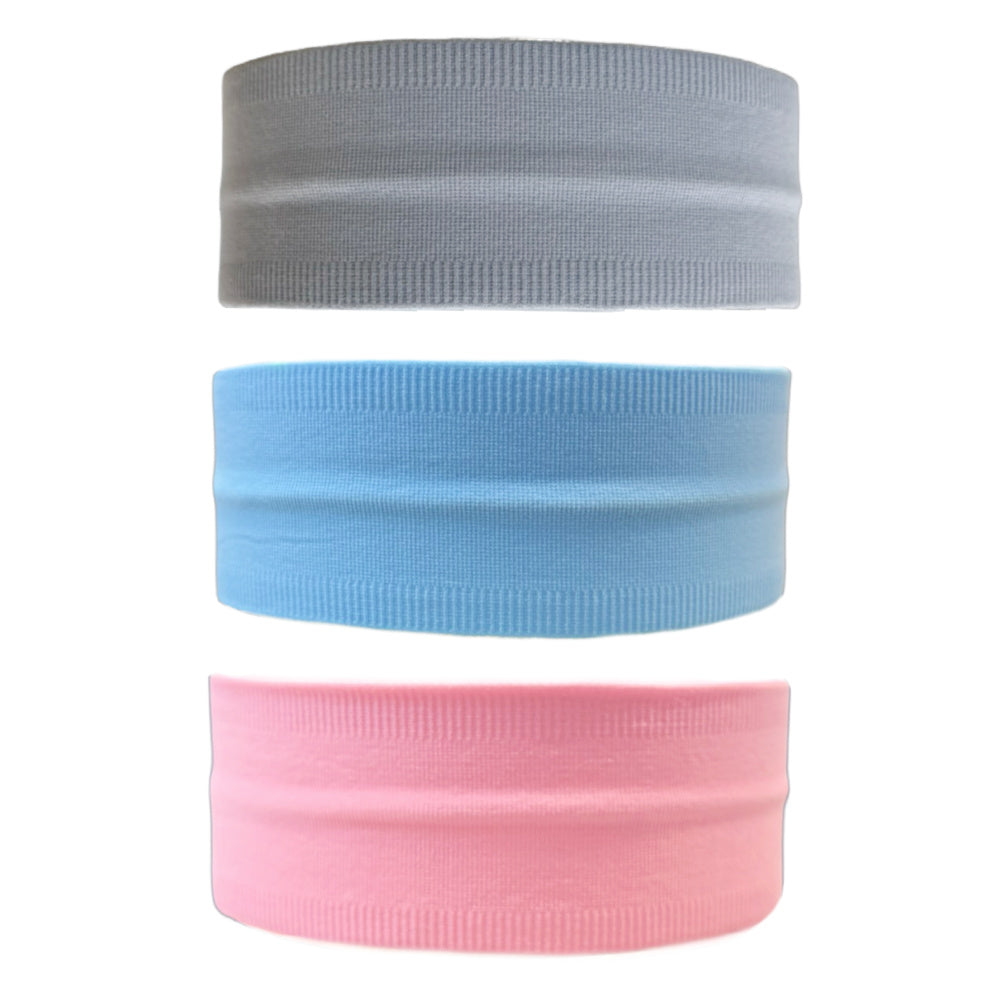 Pack of Wide Training Headbands - Blue + Grey + Pink