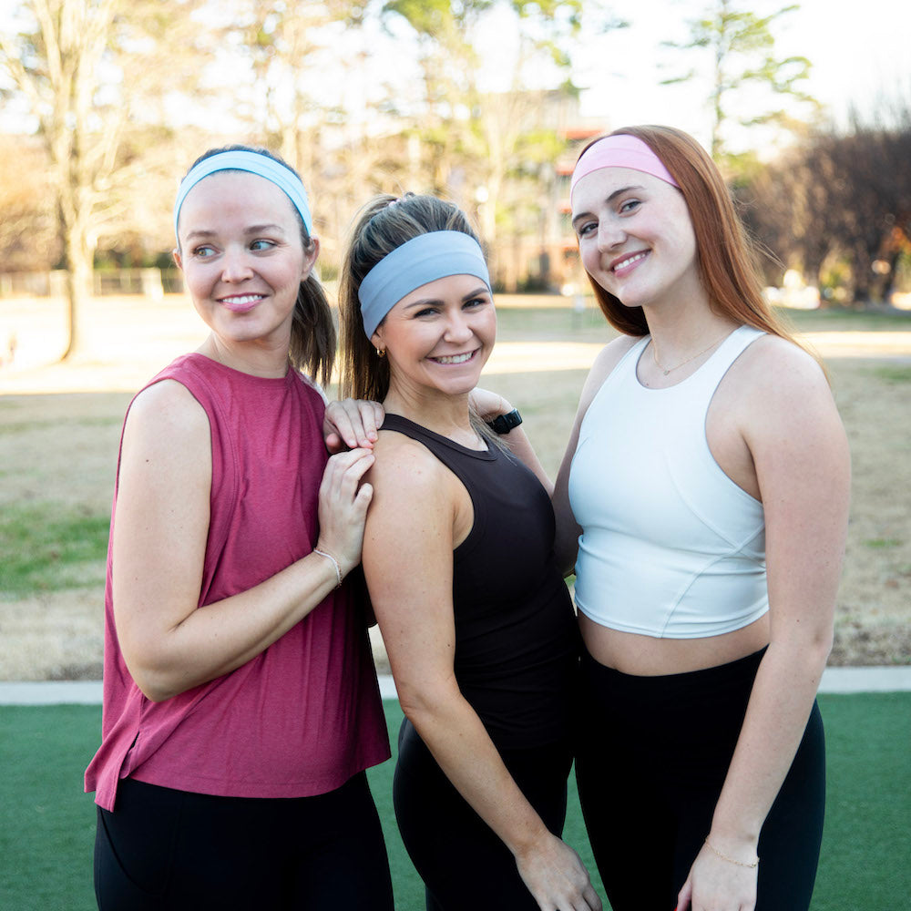 Pack of Wide Training Headbands - Blue + Grey + Pink