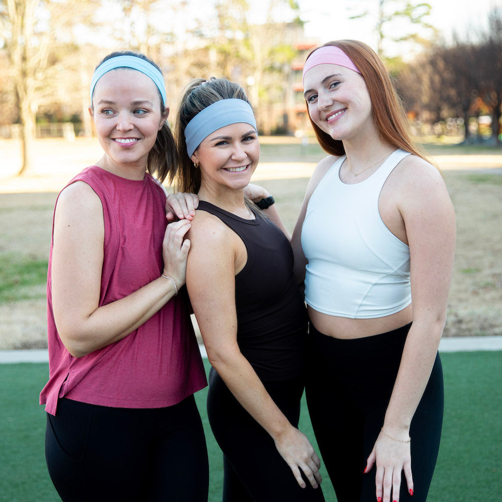 Pack of Wide Training Headbands - Blue + Grey + Pink