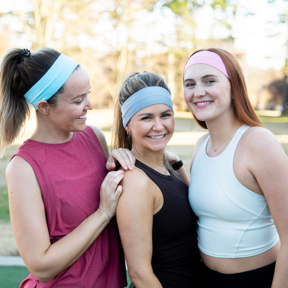 Pack of Wide Training Headbands - Blue + Grey + Pink