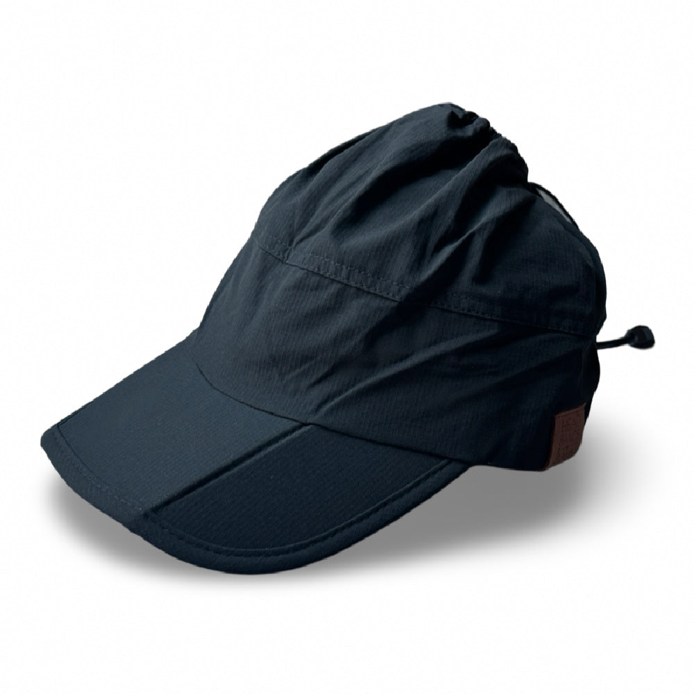 Adjustable High Ponytail Running Hat - Black
