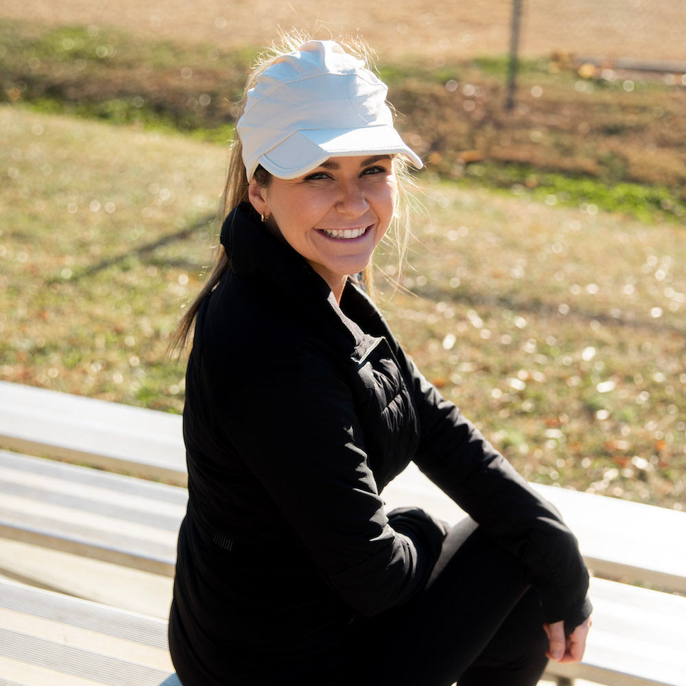 Adjustable High Ponytail Running Hat - Cream
