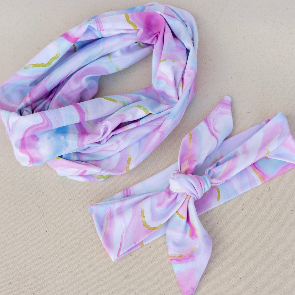 Luxe Tube Turban - Cotton Candy Skies Marble