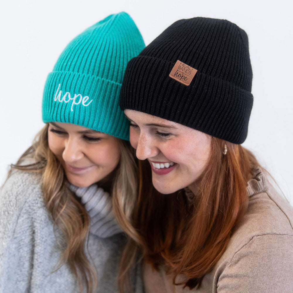 Embroidered Beanie - Teal + White Hope