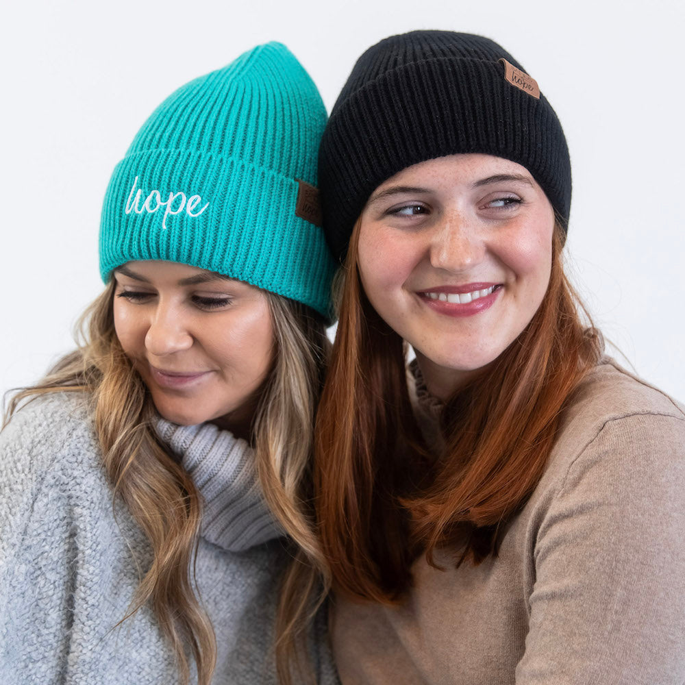 Embroidered Beanie - Teal + White Hope