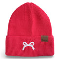 Embroidered Beanie - Coral + White Bow