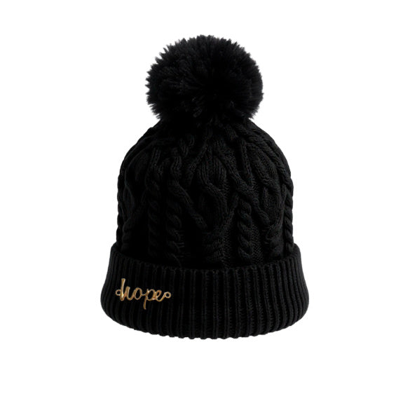 Cable Knit Pom-Pom Beanie - Black