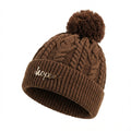 Cable Knit Pom-Pom Beanie - Brown