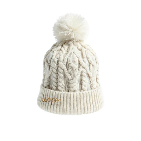 Cable Knit Pom-Pom Beanie - Ivory