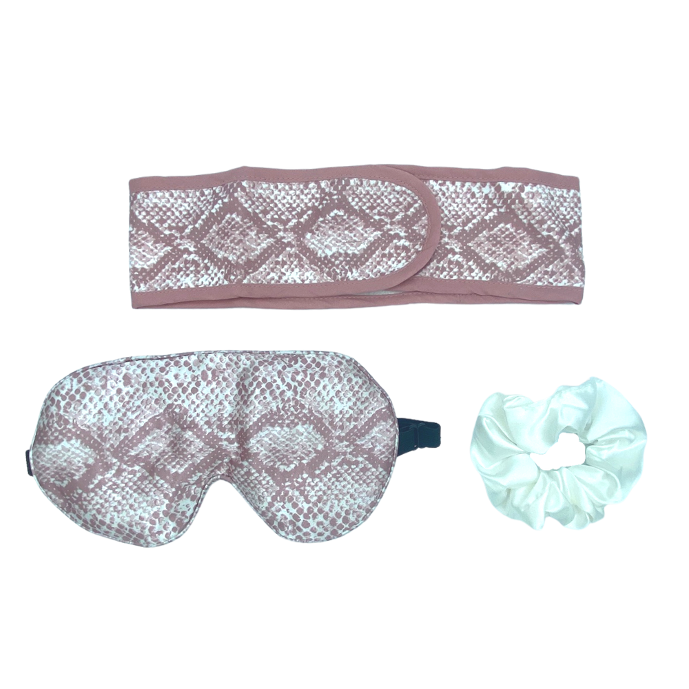 Satin Eye Mask + Microfiber Spa Set - Blush