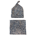 Tan + Periwinkle Jaguar Baby Swaddle + Hat Set
