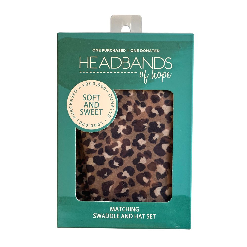 Tan + Periwinkle Jaguar Baby Swaddle + Hat Set