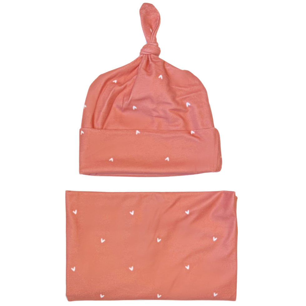 Baby Swaddle + Hat Set - Hearts