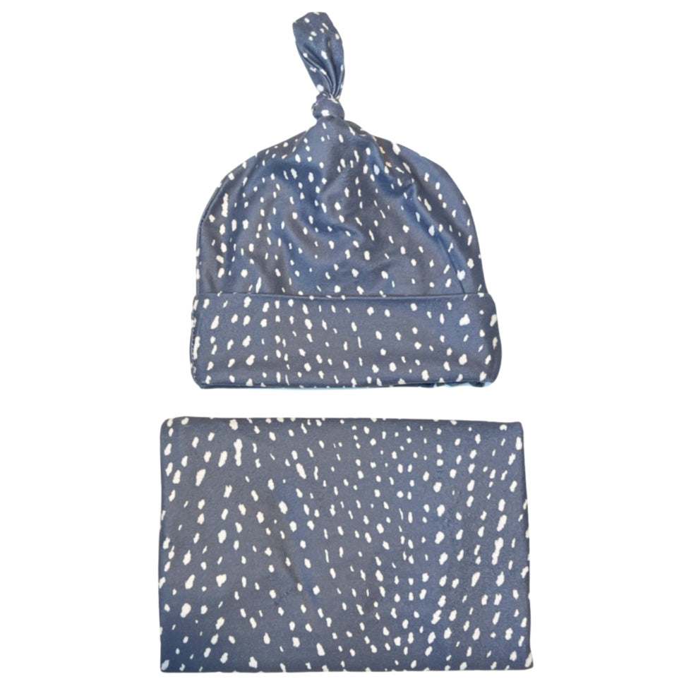 Baby Swaddle + Hat Set - Grey Fawn