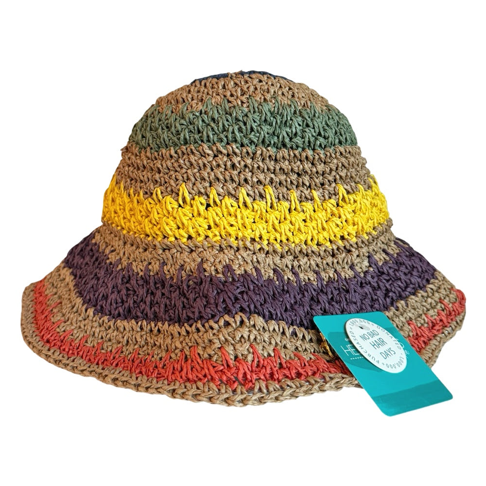 Raffia Woven Bucket Hat - Rainbow