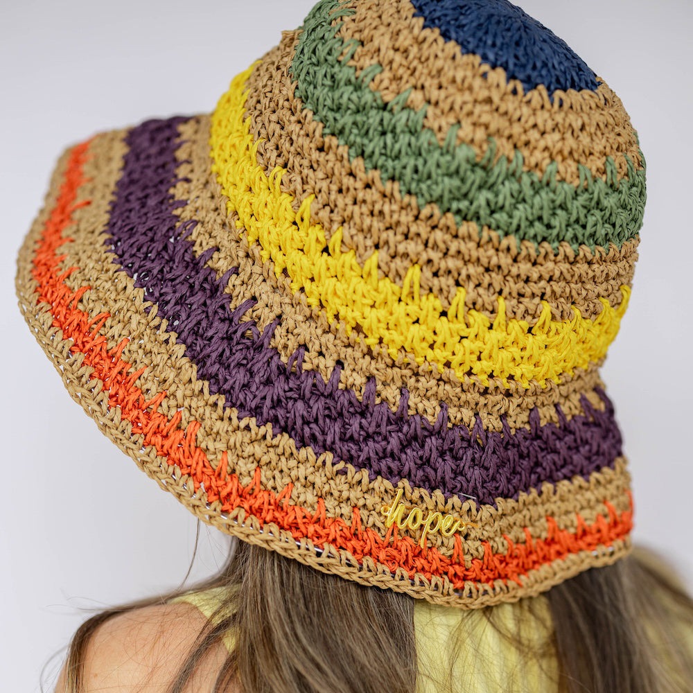 Raffia Woven Bucket Hat - Rainbow