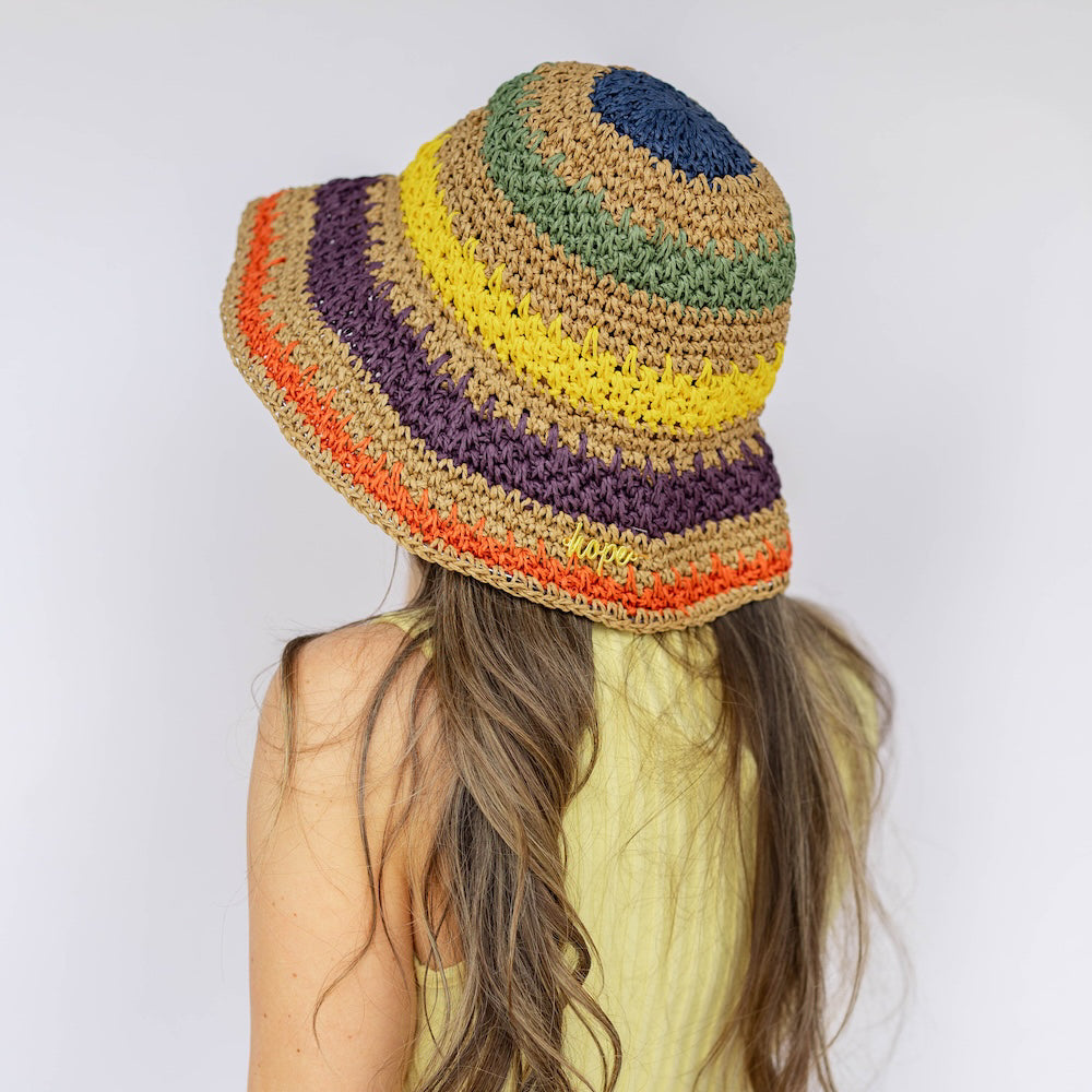 Raffia Woven Bucket Hat - Rainbow