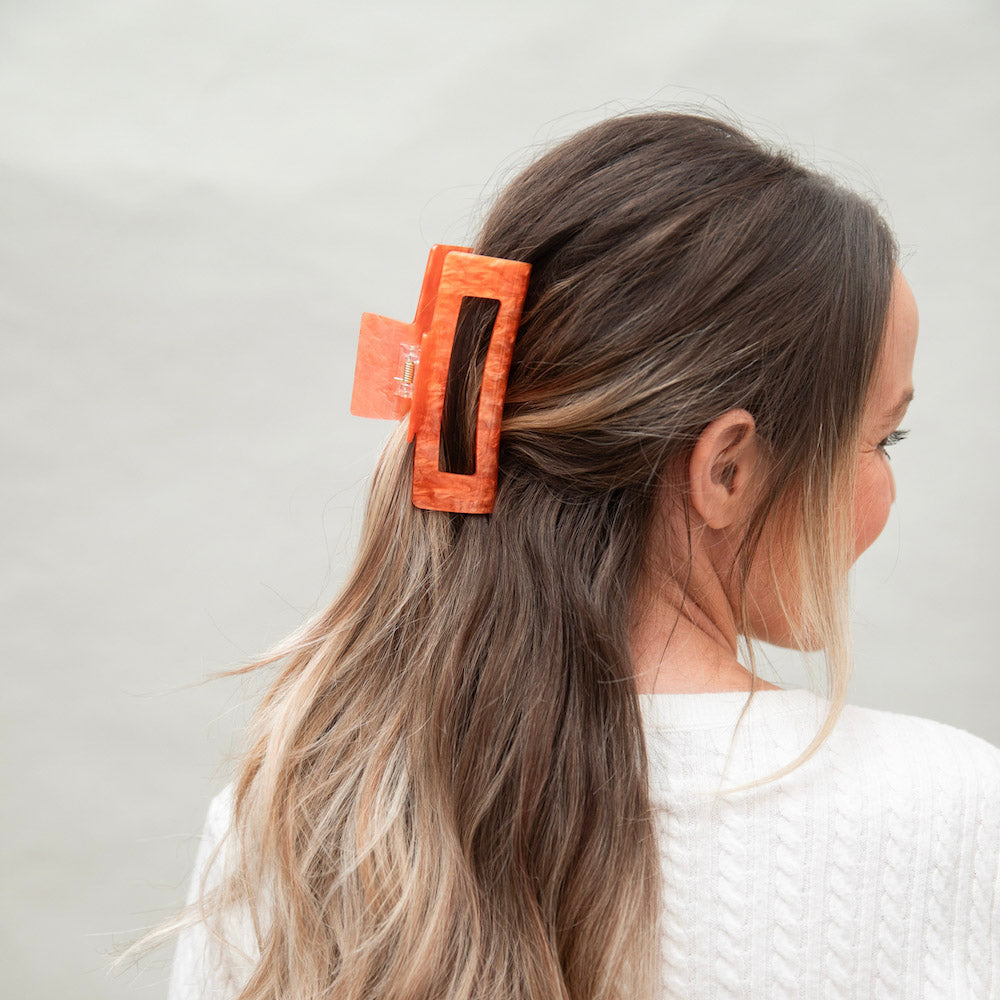 Large Rectangle Claw Clip - Orange