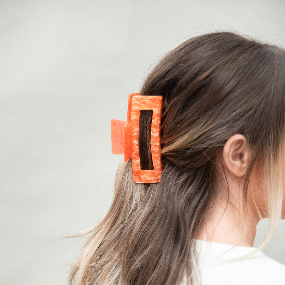 Large Rectangle Claw Clip - Orange