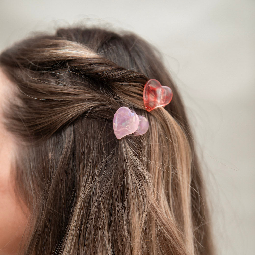 Mini Heart Clip Set - Red + Pink