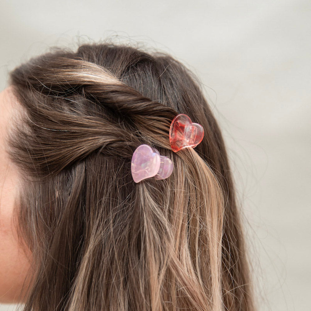 Mini Heart Clip Set - Red + Pink